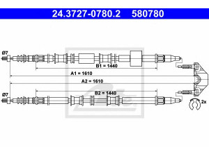 ATE 24.3727-0780.2 trosas, stovėjimo stabdys 
 Stabdžių sistema -> Valdymo svirtys/trosai
5 22 012, 93 318 894