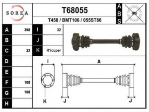 EAI T68055 kardaninis velenas 
 Ratų pavara -> Kardaninis velenas
33211102423, 33211105438