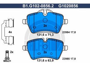 GALFER B1.G102-0856.2 stabdžių trinkelių rinkinys, diskinis stabdys 
 Techninės priežiūros dalys -> Papildomas remontas
34 11 6 770 251, 34 11 6 778 320