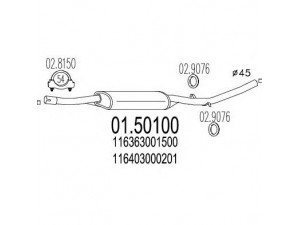 MTS 01.50100 vidurinis duslintuvas 
 Išmetimo sistema -> Duslintuvas
116363001500, 116403000201, 116553001501