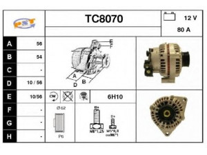 SNRA TC8070 kintamosios srovės generatorius 
 Elektros įranga -> Kint. sr. generatorius/dalys -> Kintamosios srovės generatorius
A2TA1991, A2TA1994D, 5705L6, 5705R5