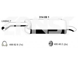 ERNST 314091 galinis duslintuvas 
 Išmetimo sistema -> Duslintuvas
1 521 751, 1 521 756, 1 540 182