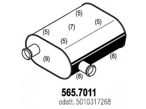 ASSO 565.7011 vidurinis / galinis duslintuvas 
 Išmetimo sistema -> Duslintuvas
5010317194, 5010317268