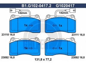 GALFER B1.G102-0417.2 stabdžių trinkelių rinkinys, diskinis stabdys 
 Techninės priežiūros dalys -> Papildomas remontas
77362226, 77363545, 77364265, 9948030