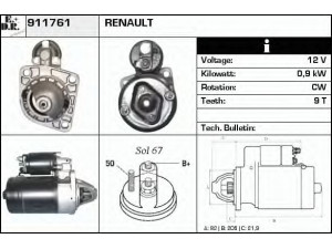 EDR 911761 starteris 
 Elektros įranga -> Starterio sistema -> Starteris
310001, 7700502923, 7700514525