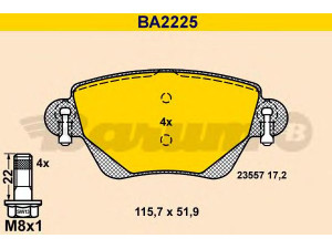 BARUM BA2225 stabdžių trinkelių rinkinys, diskinis stabdys 
 Techninės priežiūros dalys -> Papildomas remontas
1121895, 1130120, 1152316, 1204845