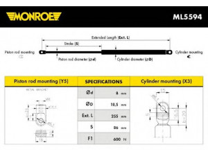 MONROE ML5594 dujinė spyruoklė, bagažinė 
 Priedai -> Bagažinė/pakrovimo skyrius
91151233102