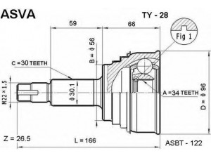 ASVA TY-28 jungčių komplektas, kardaninis velenas 
 Ratų pavara -> Sujungimai/komplektas
43410-06090, 43420-06090