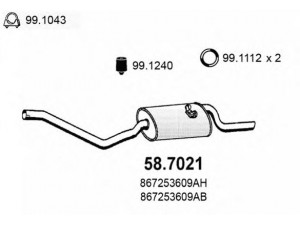 ASSO 58.7021 galinis duslintuvas 
 Išmetimo sistema -> Duslintuvas
867253609AB, 867253609AH, 871253609K