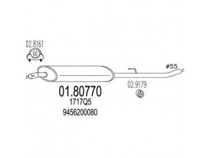 MTS 01.80770 vidurinis duslintuvas 
 Išmetimo sistema -> Duslintuvas
1717Q5, 9456200080, 1717Q5