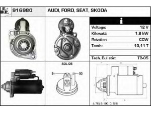 EDR 916980 starteris 
 Elektros įranga -> Starterio sistema -> Starteris
95VW-11000-CB, 97VW-11000-AA, A188253A