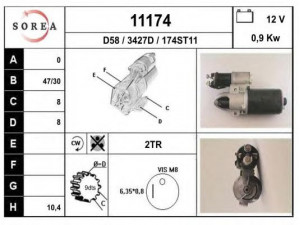 EAI 11174 starteris 
 Elektros įranga -> Starterio sistema -> Starteris
5491077R, GX0610501BR, GX0610502AR