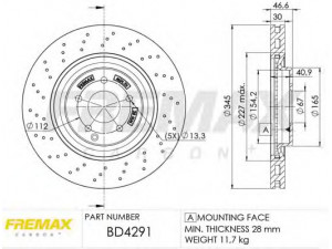 FREMAX BD-4291 stabdžių diskas 
 Stabdžių sistema -> Diskinis stabdys -> Stabdžių diskas
2034210912, A2034210912