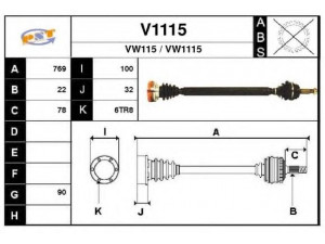 SNRA V1115 kardaninis velenas 
 Ratų pavara -> Kardaninis velenas
191407272AF, 191407272AG, 191407272BD
