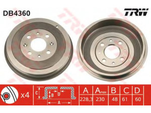 TRW DB4360 stabdžių būgnas 
 Stabdžių sistema -> Būgninis stabdys -> Stabdžių būgnas
51901443, 51901444, 55701380, 55703043