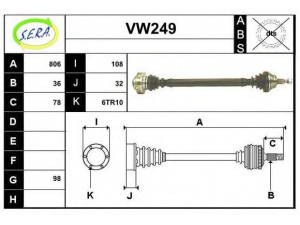 SERA VW249 kardaninis velenas 
 Ratų pavara -> Kardaninis velenas
1J0407272BJ, 1J0407272KT