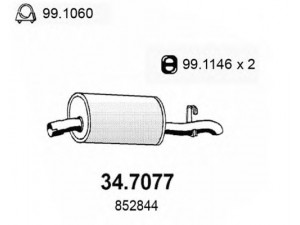 ASSO 34.7077 galinis duslintuvas 
 Išmetimo sistema -> Duslintuvas
852147, 852844, 90295565, 90398988