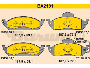 BARUM BA2191 stabdžių trinkelių rinkinys, diskinis stabdys 
 Techninės priežiūros dalys -> Papildomas remontas
163 420 00 20, 163 420 03 20