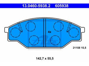 ATE 13.0460-5938.2 stabdžių trinkelių rinkinys, diskinis stabdys 
 Techninės priežiūros dalys -> Papildomas remontas
04491-20390, 04491-26030, 04491-26040