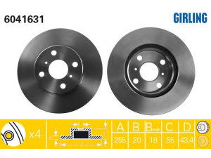 GIRLING 6041631 stabdžių diskas 
 Stabdžių sistema -> Diskinis stabdys -> Stabdžių diskas
435120D030, 435120D050, 4351217130