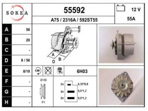 EAI 55592 kintamosios srovės generatorius 
 Elektros įranga -> Kint. sr. generatorius/dalys -> Kintamosios srovės generatorius
036903023A, 036903023AX, 036903025F