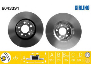 GIRLING 6043391 stabdžių diskas 
 Stabdžių sistema -> Diskinis stabdys -> Stabdžių diskas
30636074, 306360743, 30736406, 31423325