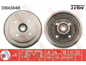 TRW DB4304B stabdžių būgnas 
 Stabdžių sistema -> Būgninis stabdys -> Stabdžių būgnas
4704579, 9208531, 4351176G00, 4351183E00