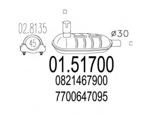 MTS 01.51700 vidurinis duslintuvas 
 Išmetimo sistema -> Duslintuvas
0821467900, 7700536712, 7700647095