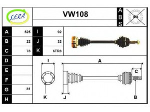 SERA VW108 kardaninis velenas 
 Ratų pavara -> Kardaninis velenas
6N0407271H