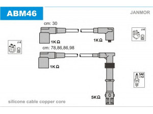 JANMOR ABM46 uždegimo laido komplektas 
 Kibirkšties / kaitinamasis uždegimas -> Uždegimo laidai/jungtys
037905409B, 053905481C, N10052906