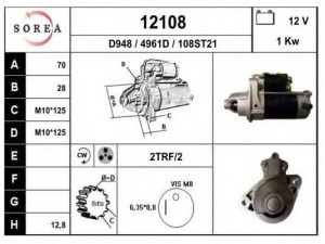 EAI 12108 starteris 
 Elektros įranga -> Starterio sistema -> Starteris
M0T36071, M0T86581, M2T46781, 3110063J00