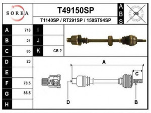 EAI T49150SP kardaninis velenas 
 Ratų pavara -> Kardaninis velenas
7700103728, 7700106014, 7700106018