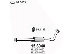 ASSO 15.6040 vidurinis duslintuvas 
 Išmetimo sistema -> Duslintuvas
18220S4NE01, 18220S4NE02
