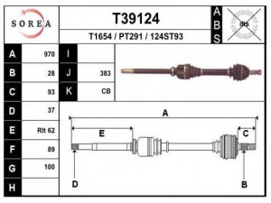 EAI T39124 kardaninis velenas 
 Ratų pavara -> Kardaninis velenas
3273GC, 9644292980