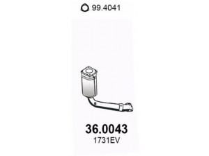 ASSO 36.0043 katalizatoriaus keitiklis 
 Išmetimo sistema -> Katalizatoriaus keitiklis
1731EV, 1731EW, 1731F4, 1731L3