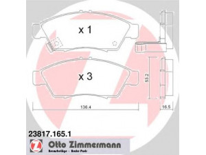 ZIMMERMANN 23817.165.1 stabdžių trinkelių rinkinys, diskinis stabdys 
 Techninės priežiūros dalys -> Papildomas remontas
5581054G30, 5581054G50, 5581054G61