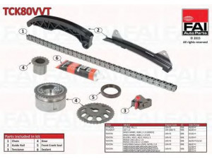 FAI AutoParts TCK80VVT pavaros grandinės komplektas 
 Variklis -> Variklio uždegimo laiko reguliavimo kontrolė -> Sinchronizavimo grandinė/įtempiklis/kreiptuvas -> Pavaros grandinės komplektas
13520-0Q010