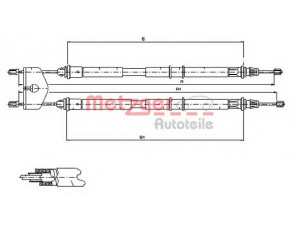 METZGER 11.5453 trosas, stovėjimo stabdys 
 Stabdžių sistema -> Valdymo svirtys/trosai
1140391, 1201199, 1206909, 1211024