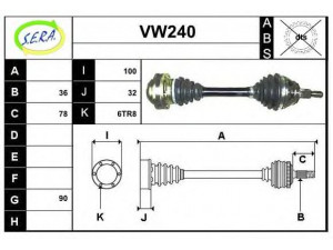 SERA VW240 kardaninis velenas 
 Ratų pavara -> Kardaninis velenas
1J0407271AP, 1J0407271FN, 1J0407271H