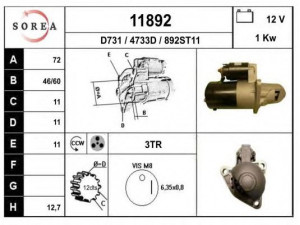 EAI 11892 starteris 
 Elektros įranga -> Starterio sistema -> Starteris
K80518400, KL3618400, M0T80881