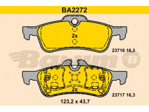 BARUM BA2272 stabdžių trinkelių rinkinys, diskinis stabdys 
 Techninės priežiūros dalys -> Papildomas remontas
34 21 6 770 252, 34 21 1 503 077