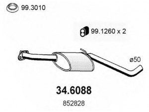 ASSO 34.6088 vidurinis duslintuvas 
 Išmetimo sistema -> Duslintuvas
852127, 852828, 90231147, 90398983