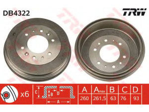 TRW DB4322 stabdžių būgnas 
 Stabdžių sistema -> Būgninis stabdys -> Stabdžių būgnas
0908326251B, S08326251, S08326251A