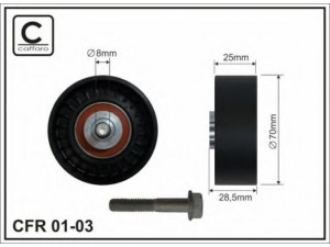 CAFFARO 01-03 kreipiantysis skriemulys, V formos rumbuotas diržas 
 Diržinė pavara -> V formos rumbuotas diržas/komplektas -> Laisvasis/kreipiamasis skriemulys
1032000570, 1032000571, 1112020119