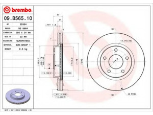 BREMBO 09.B565.10 stabdžių diskas 
 Stabdžių sistema -> Diskinis stabdys -> Stabdžių diskas
402061KA2A, 402061KA3A