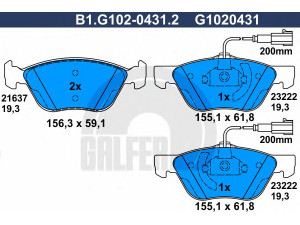 GALFER B1.G102-0431.2 stabdžių trinkelių rinkinys, diskinis stabdys 
 Techninės priežiūros dalys -> Papildomas remontas
77362228, 77362254, 9948092, 9949412