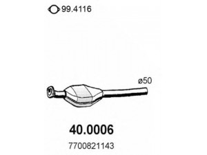 ASSO 40.0006 katalizatoriaus keitiklis 
 Išmetimo sistema -> Katalizatoriaus keitiklis
7700821143, 7700827743, 8671013470