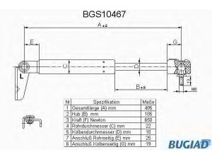 BUGIAD BGS10467 dujinė spyruoklė, bagažinė 
 Priedai -> Bagažinė/pakrovimo skyrius
8AG1-63-620, GD8V 63 620B, GD8V-63-620