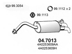ASSO 04.7013 galinis duslintuvas 
 Išmetimo sistema -> Duslintuvas
4A0253609AA, 4A0253609BG, 4A0253609H