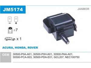 JANMOR JM5174 ritė, uždegimas 
 Kibirkšties / kaitinamasis uždegimas -> Uždegimo ritė
30500-P0A-A01, 30500-P0H-A01, 30500-PAA-A01
